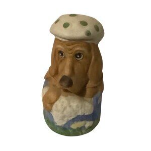 Vtg 1980 Jasco Critter Bell Bassett Hound Dog Handcrafted Bisque Porcelain 4.25"